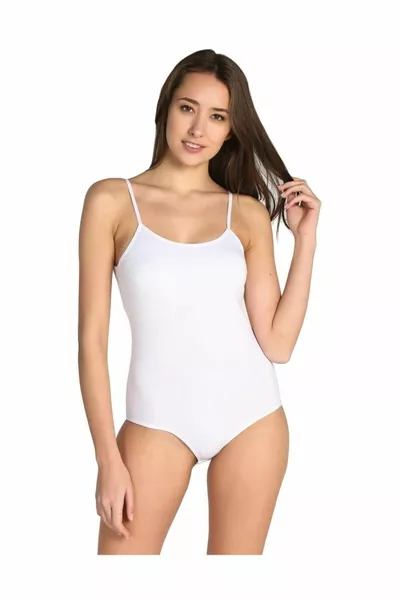 Дамско боди с бели 2 броя, с презрамки, ликра, с куки и тик-так копчета