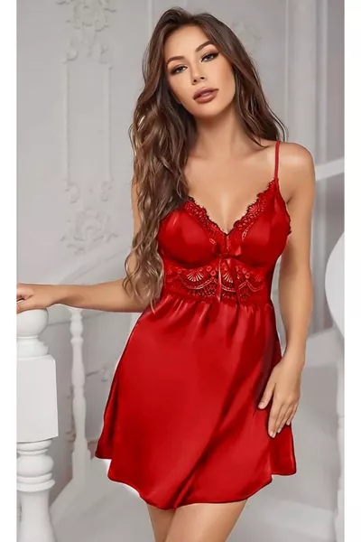 Nuisette en satin rouge élégante femme avec lien