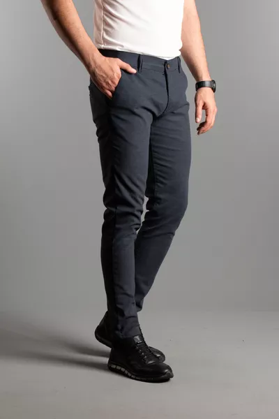 Herren dunkelblau strukturierte Canvas-Leinenhose