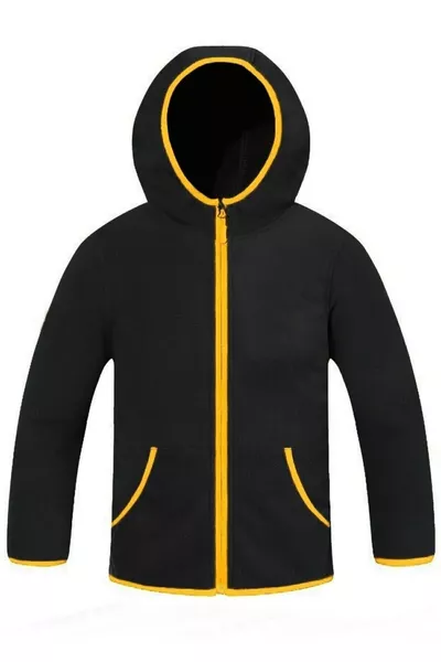 Детская флисовая кофта с капюшоном и карманом-кенгуру, черная