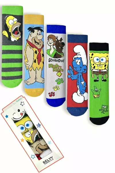 جوارب يونيسكس برسومات شخصيات كرتونية، عبوة من 5