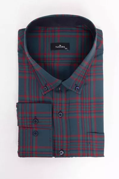 Plus Size Long Sleeve Plaid Shirt with Piped Collar and Buttons for Men