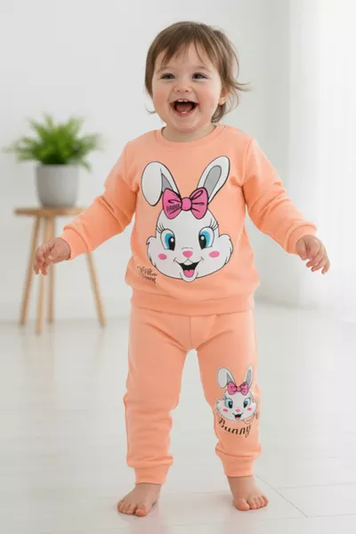 Mädchen Baby Saisonaler Langarm Sweatshirt mit niedlichem Hasenmotiv, zweiteiliges Set