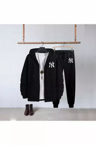 Черный спортивный костюм унисекс с цифровым принтом на молнии, зимний