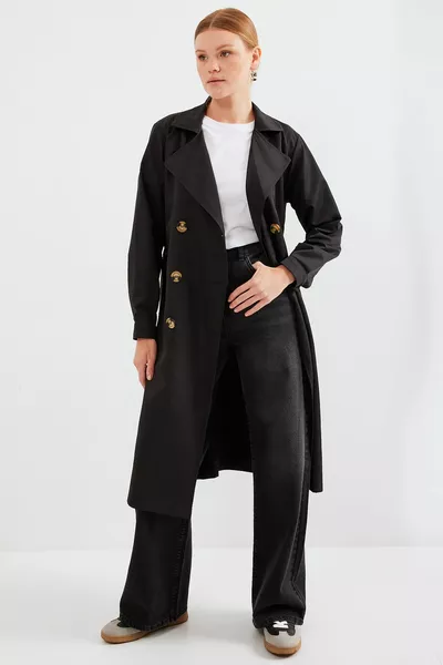  Double-breasted Trench Coat - Black