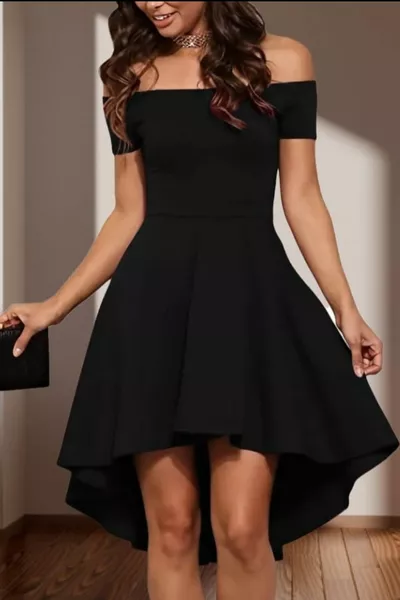 Short Sleeve Madonna Collar Front Short Back Long Imported Crepe Dress