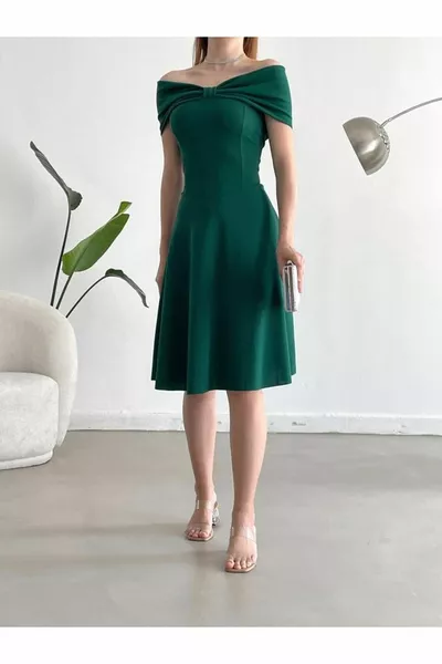 Madonna Collar Knotted Crepe Flared Bow Dress