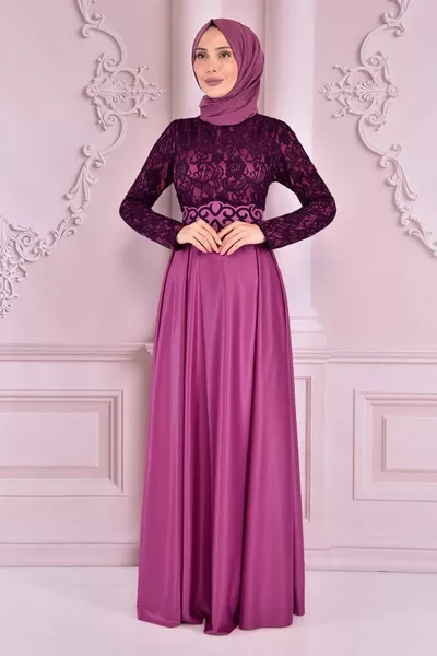 Lace Detail Evening Dress Dark Dried Rose 