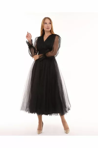 الجبهة مزدوجة الصدر طويلة الأكمام تول مساء اللباس