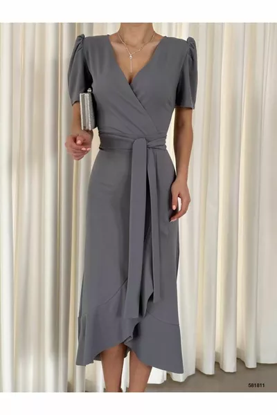 Двуреден яка принцеса къс ръкав колан пола разкроени Midi дължина вечерна рокля