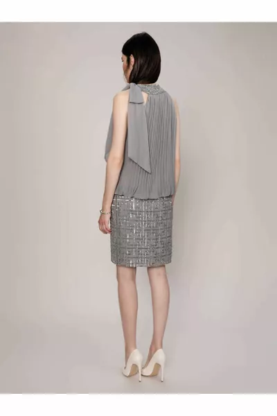 Geborduurde geplooide jurk grijs 