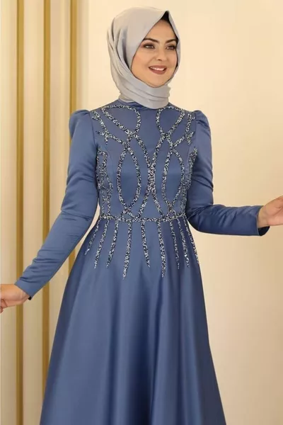 Zen Satin Abendkleider Indigo - Design - 