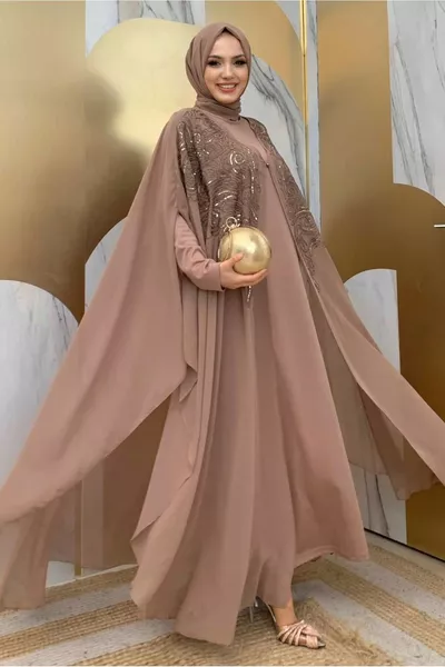 المرأة المنك الترتر الترتر مطرزة كيب مساء اللباس T 