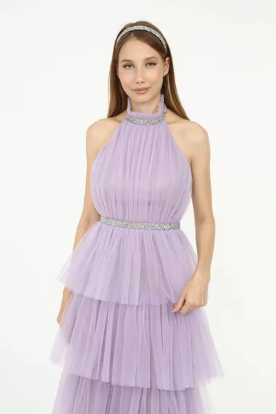 3-طبقة الحجر مفصلة تول مساء اللباس مع ربطة عنق