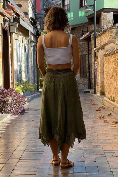 الكاكي غير متماثلة ٪ القطن اصطف تنورة