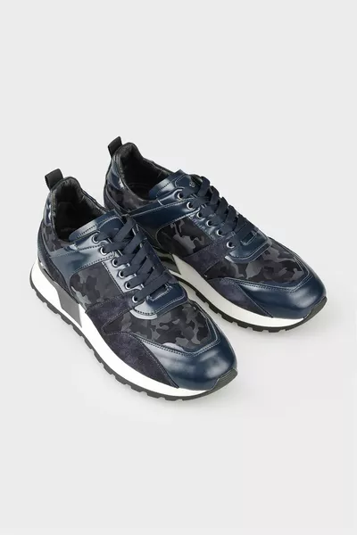 حذاء رياضي رجالي جلد أزرق كحلي