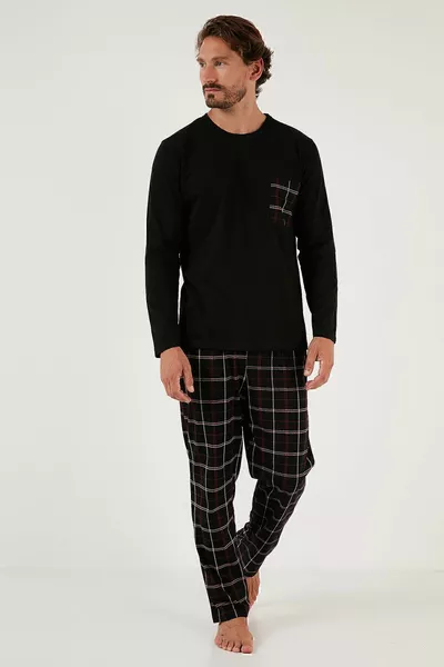 Poche à carreaux taille élastiquée % coton Ensemble de pyjama coupe régulière Ensemble de pyjama pour hommes 