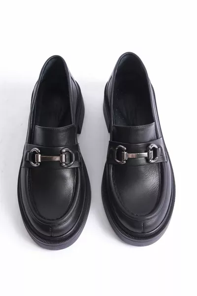 Echtes Leder Schwarz Damen Loafer Freizeitschuhe mit Loafer Schnalle