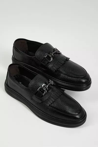 Mocassins en cuir moulé décontracté noir pour hommes