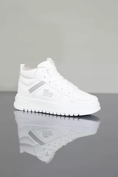 أبيض -  للجنسين عالية النعل عالية الدانتيل متابعة أحذية رياضية