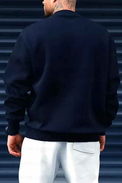 الرجال الأزرق الداكن الحالم المطبوعة 0 صفر الرقبة كبيرة الحجم رث فضفاض صالح الصوف قميص من النوع الثقيل