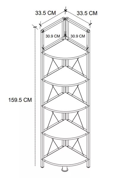 Метален ъглов библиотечен рафт с 5 нива, декоративен рафт, бял
