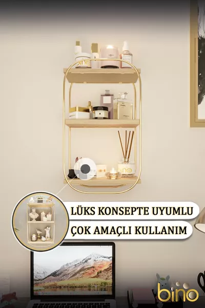 Стена рафт Многофункционален органайзер Овален рафт Дървен рафт за баня и кухня Органайзер за грим и бижута