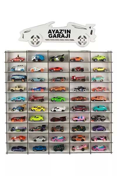 Дървен рафт за автомобил с изображения на кола, бял