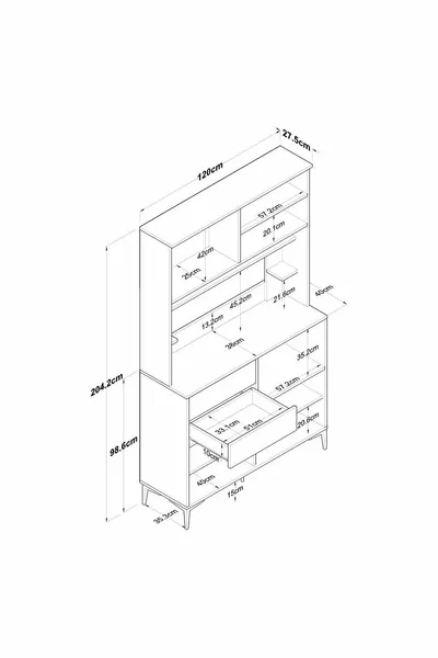 Rani Armadio Multifunzionale 8 Ante 2 Cassetti Dispensa Cucina Bianco - Cesto Noce
