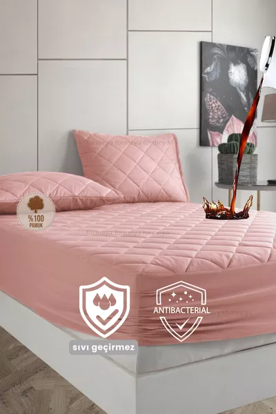Прахово розов % памук капитониран водоустойчив протектор за матрак с ластик Единичен-Двоен-Леглото голям размер