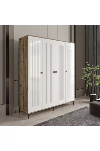 Armadio Arya a 4 ante interamente in MDF (Pino Atlas Bianco)