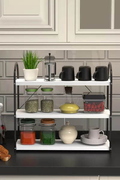 Bello 3-Tier Oval Countertop Kitchen Shelf Black-White cm