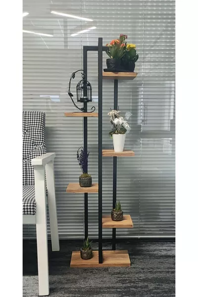 Черна цветарска поставка с 6 рафта