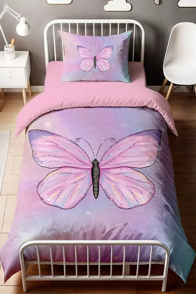 Parure de lit pour bébé et enfant une place avec motif papillons scintillants