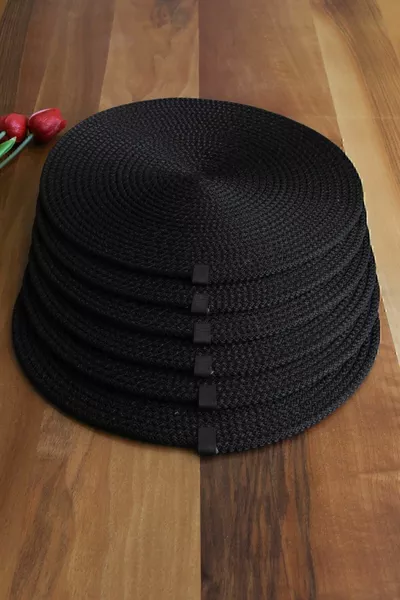 6 Adet Siyah Supla / Amerikan Servis Lüx Sunum Tabak Altlığı