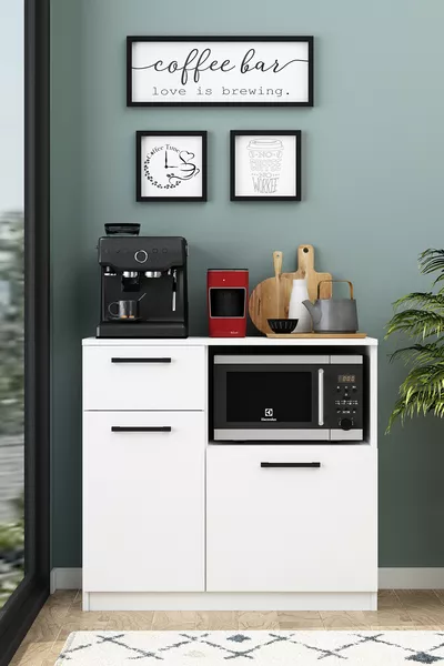 خزانة إليس بياض بمحرك هوائي على شكل رف للقهوة متعددة الأغراض