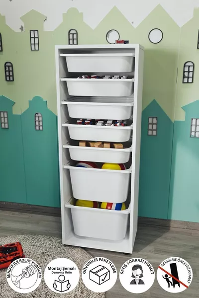 7-Basket Cabinet Multi-Purpose Cabinet Toy Cabinet Pera White