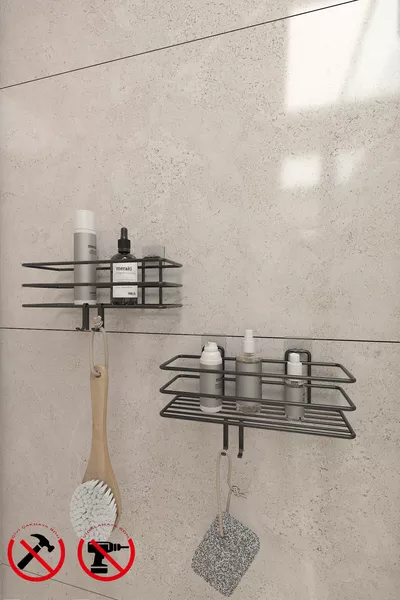 Sterk Plakkende Metalen Haak Zwarte Badkamerplank 2 stuks