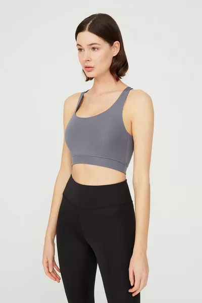 Антрацитовый легкий поддерживающий спинный спортивный бюстгальтер с покрытием крест-накрест