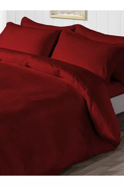 طقم لحاف ساتان فخم مزدوج باللون العنابي