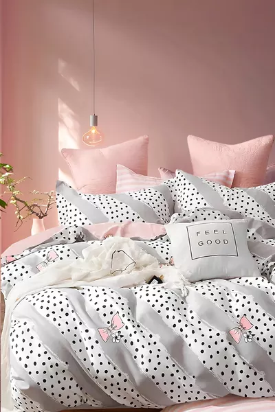 Еднокомпонентен спален комплект с ластик с панделка за единично легло