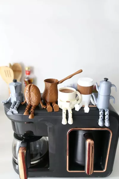 Cute Coffee Corner 6-Piece Figurine Set - Coffee Bean - Moka Pot - Cup - Glass Decorative