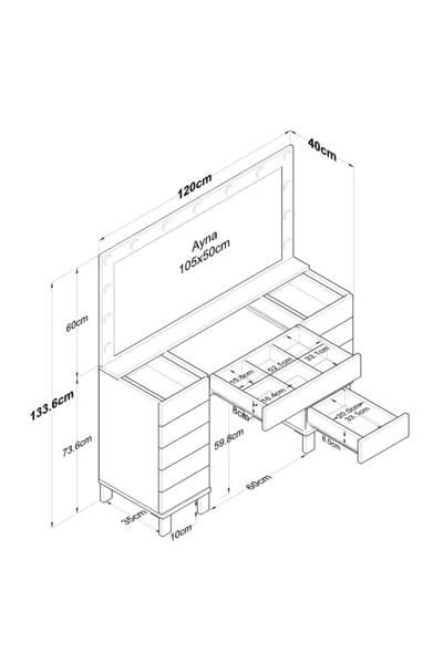 Rani Холивудска огледална тоалетка със светлини, скрин с чекмеджета, организатор за бижута, бяла