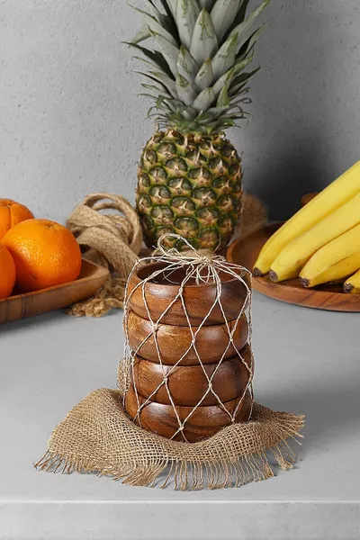 Кръгла сет от 4 купички за ядки от акация