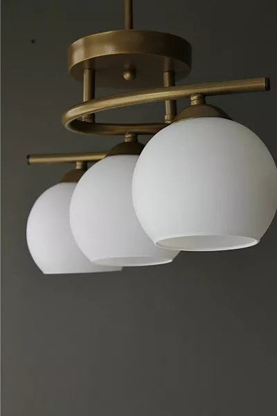 Beleuchtung Vintage Salon Zimmer Küche Poyraz Weiß mit Glas 3-flammiger Kronleuchter