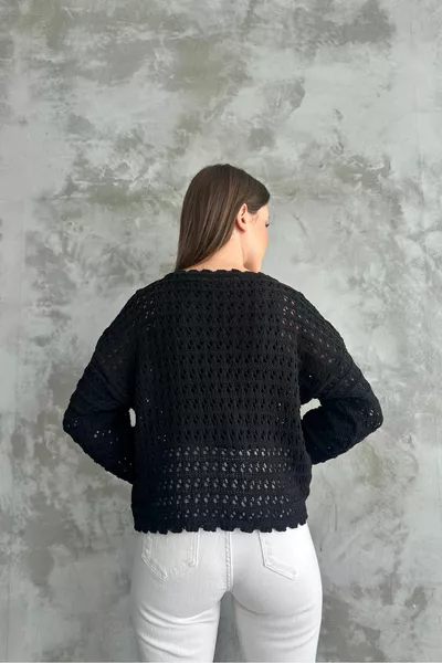 نسائي منقوش مخرم موسمي محبوك سترة سوداء  أسود