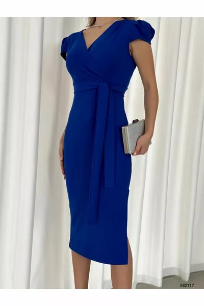 مزدوج الصدر طوق قصير الأكمام شق حزام مساء اللباس دعوة وعد الزفاف الخطوبة التخرج