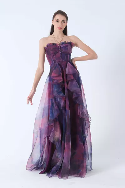 حمالة طوق شق تنورة تكدرت مساء اللباس الأرجواني 