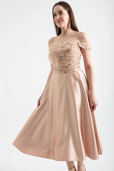 المرأة الذهب حزام المتوهجة قطع ميدي مساء اللباس