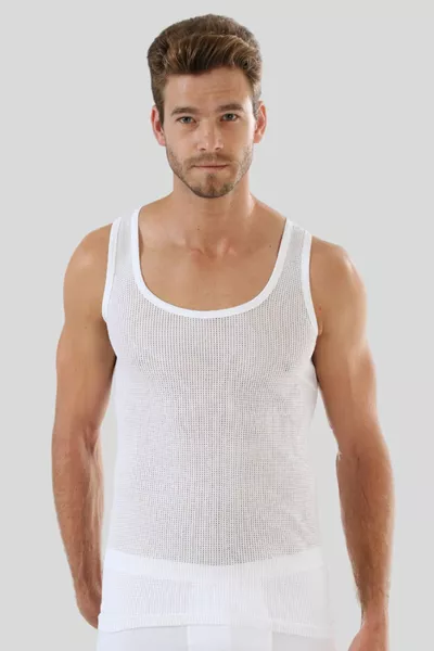 Premium Mesh Tanktop voor heren Wit % katoen 3-delig economisch pakket